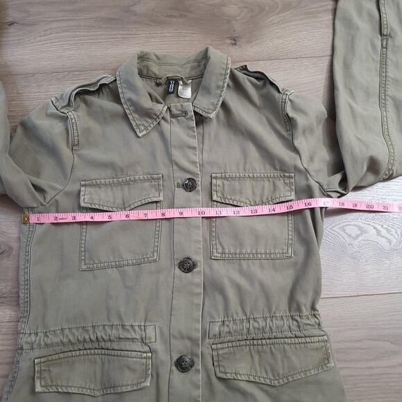 H&M Jacket Women 6 Green Military Army Button Front Casual Coat Gorpcore Outdoor - Picture 5 of 8